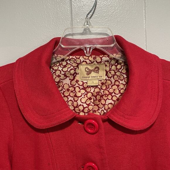 Y2K Twee Forever 21 Retro Peplum Pea Coat Jacket Size Small Cherry Red Lined - Picture 9 of 11